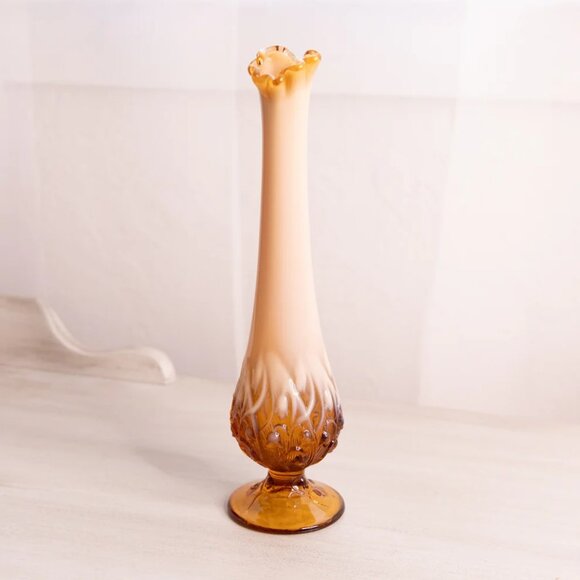 Vintage Fenton Amber Opalescent Glass Footed Lily of The Valley Vase - Picture 1 of 4